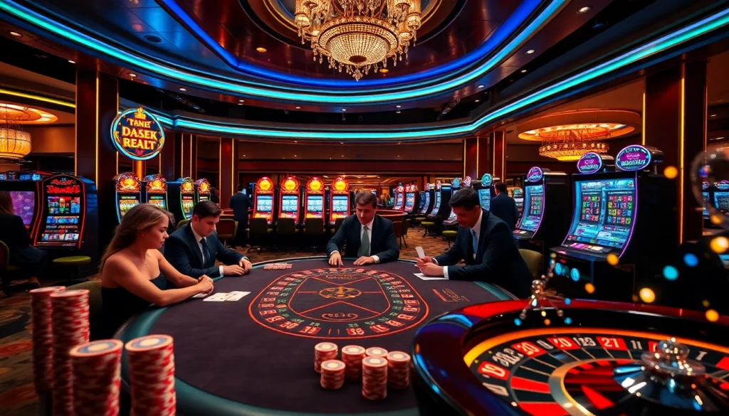 Players engaging in high-stakes poker at a luxurious casino with da88 atmosphere.