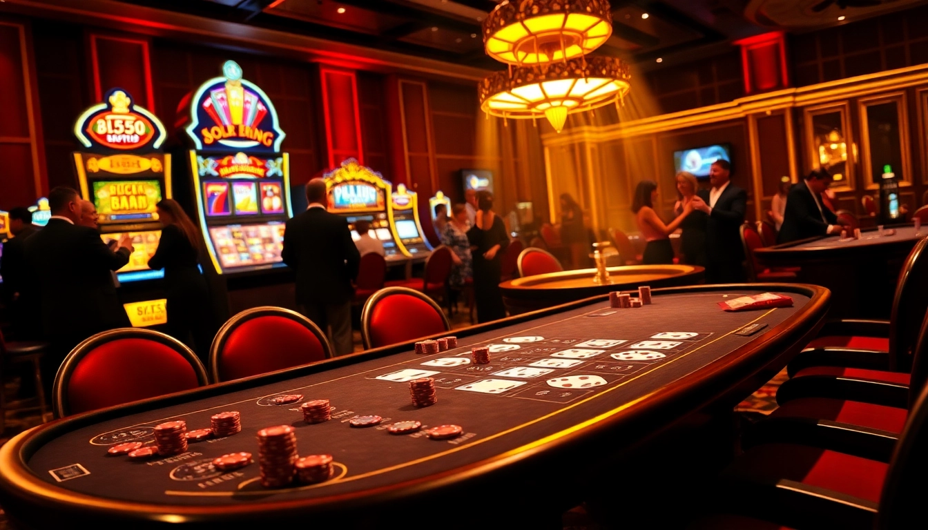 Experience high-stakes excitement at BL555's lavish poker table with vibrant chips and cards.