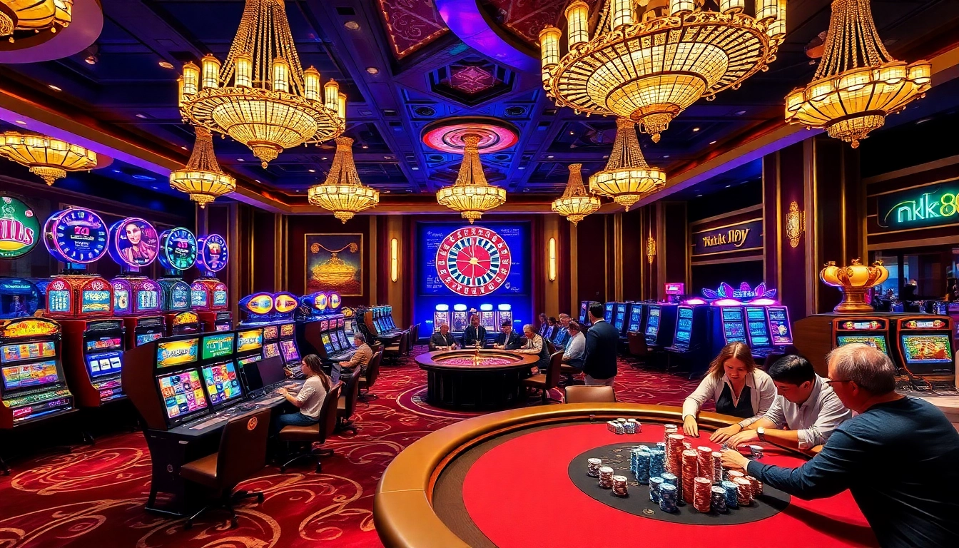 Experience the thrill at nk88 where players engage with vibrant slot machines and poker tables.