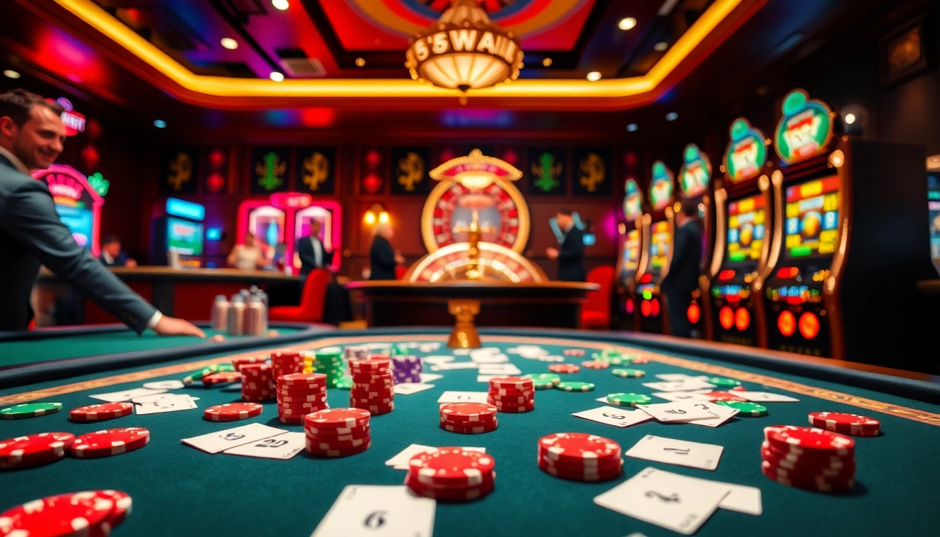 Experience the thrill of the 56WIN SALE with vibrant casino visuals of poker and roulette.