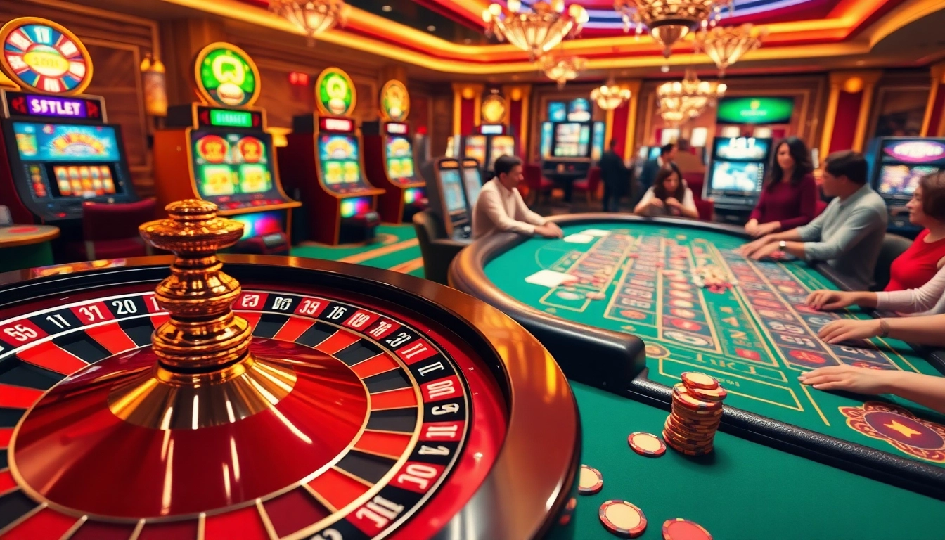 Engaging in excitement at go99-themed casino table with roulette wheel and lively atmosphere.