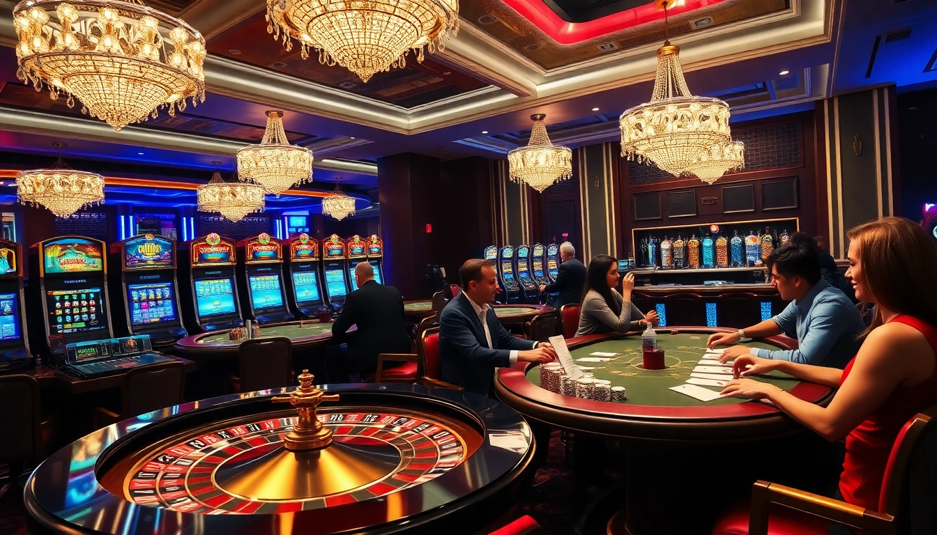SODO casino scene showcasing vibrant gaming tables and enthusiastic gamblers enjoying high-stakes action.