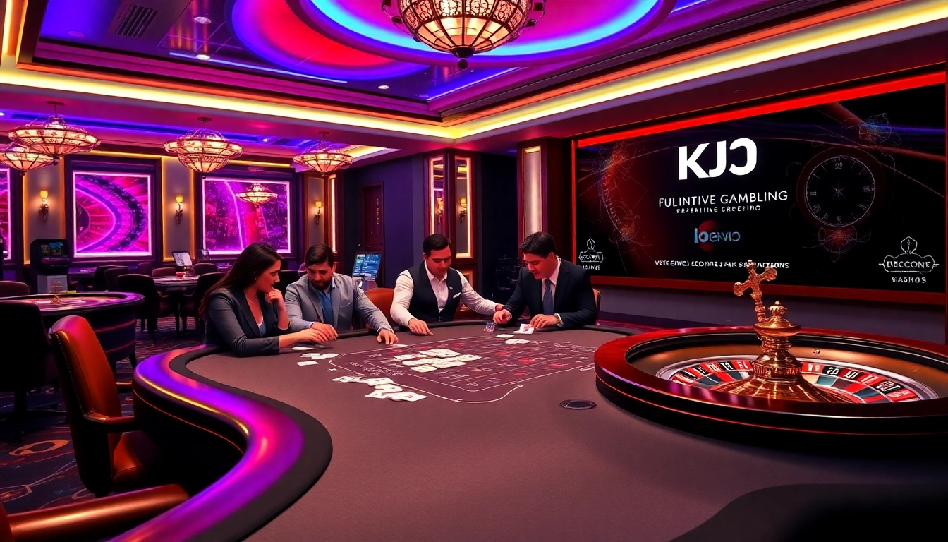 KJC poker table scene with players and vibrant casino atmosphere.