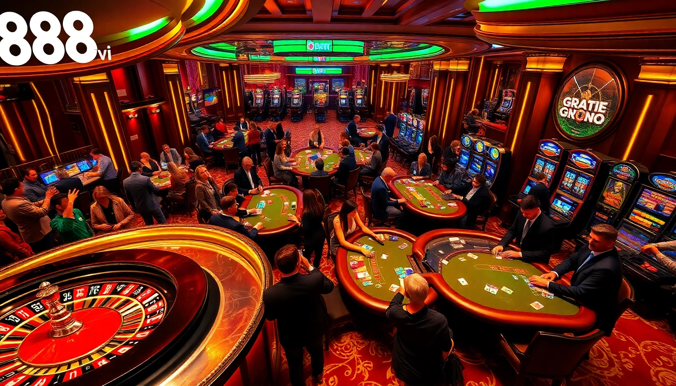 Feel the thrill of betting at an elite 888vi casino with poker tables and roulette wheels in a luxurious setting.