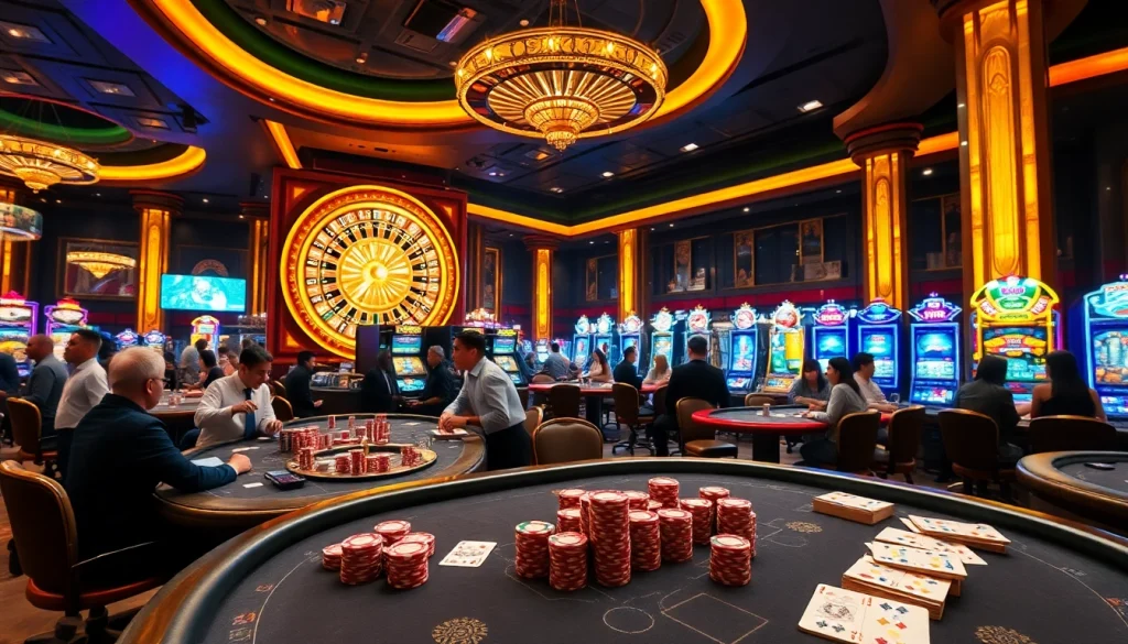 Players enjoying exciting games at the UU88 casino with vibrant casino tables and slot machines.