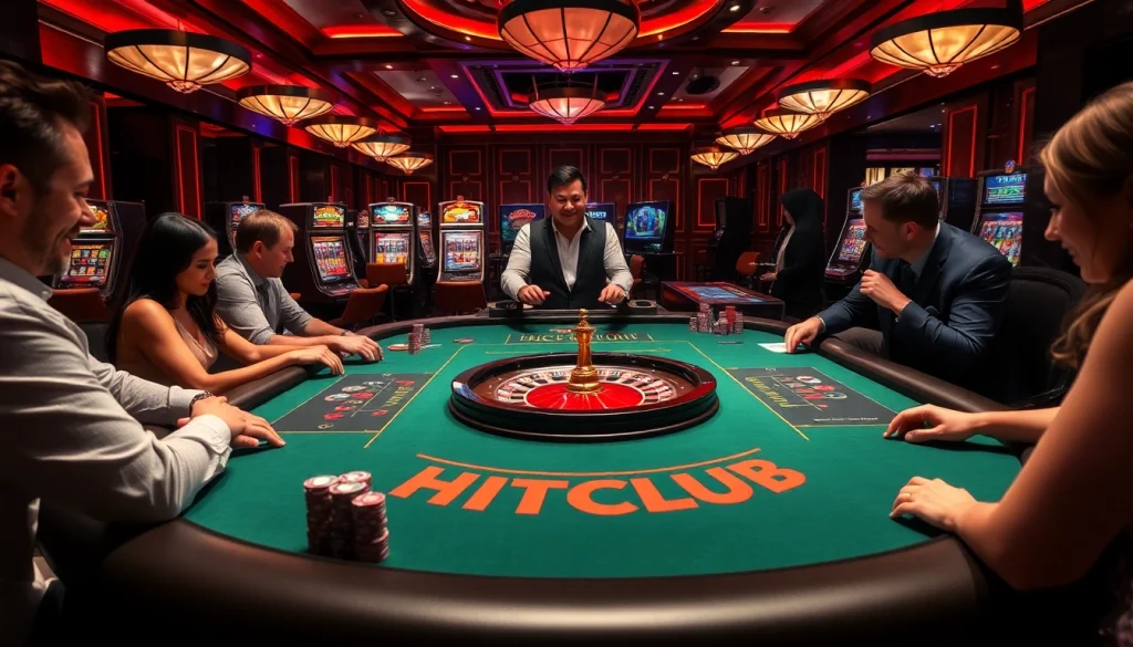 Players engage at HITCLUB casino table, showcasing vibrant betting action and excitement.