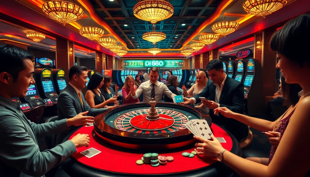 Dynamic gambling scene at dn88 casino with roulette table excitement.
