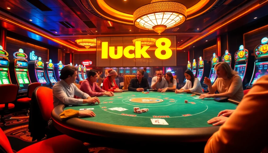 Players celebrating wins at the lively poker table in luck8 com casino.