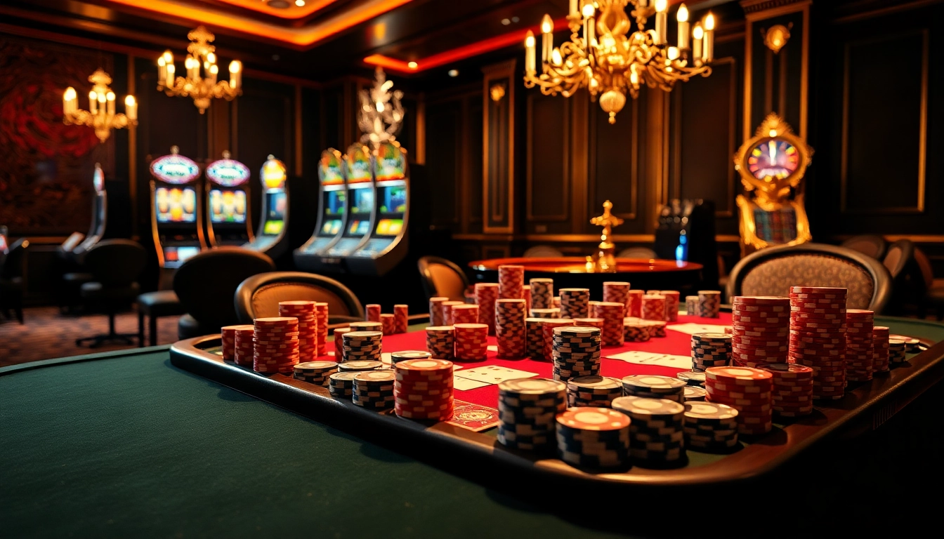 Engaging poker game scene with rikvip art elements showcasing vibrant chips and cards.