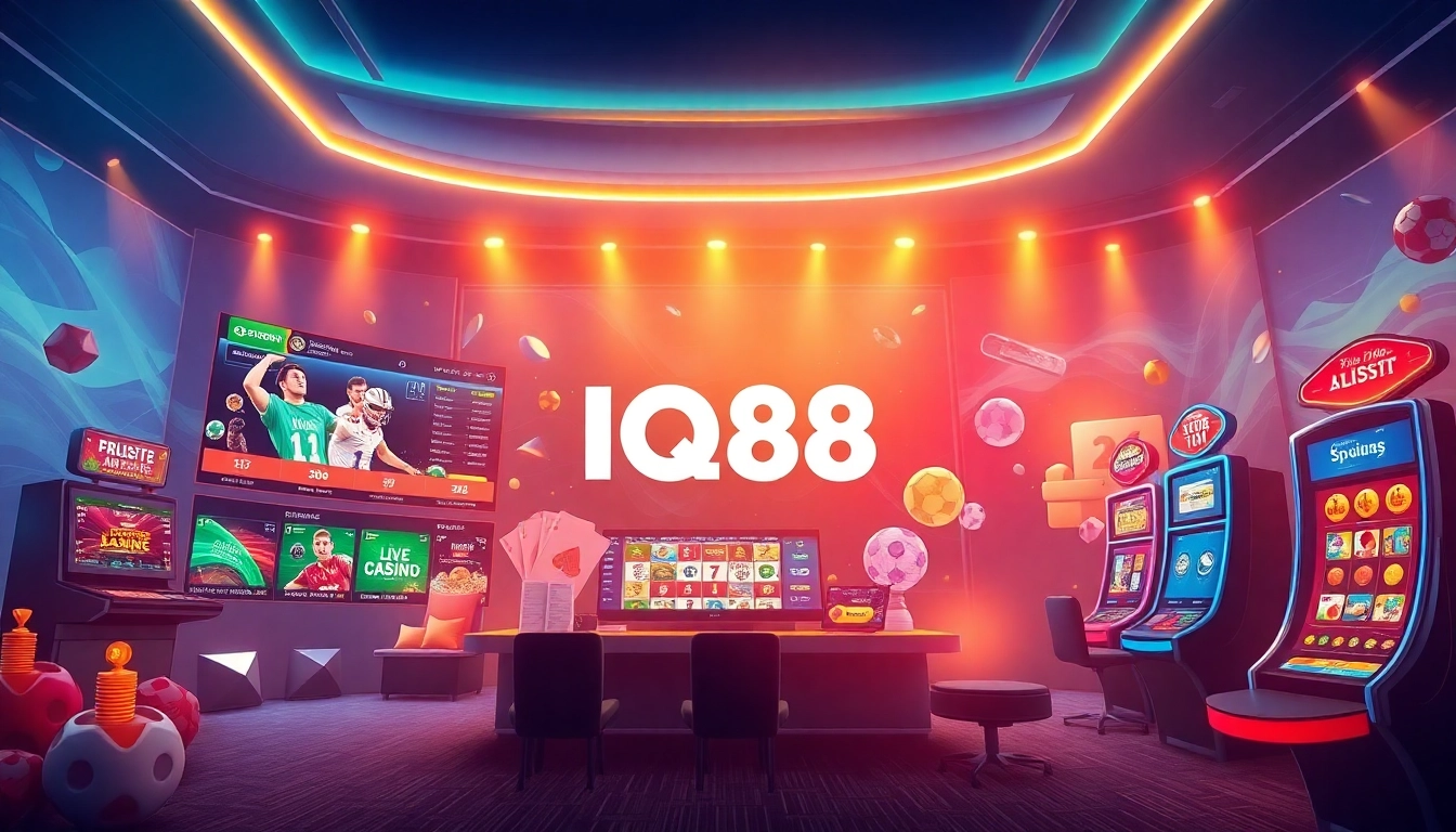 Experience the innovative gaming interface of IQ88, showcasing online sports betting and casino options.