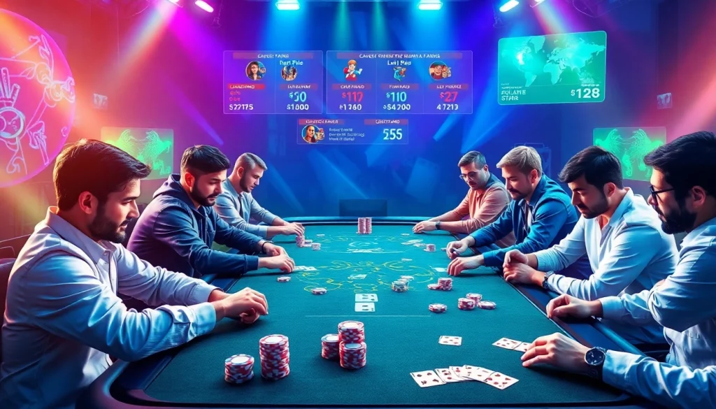 Vibrant online gaming scene of game bài đổi thưởng with players engaging at a virtual table.