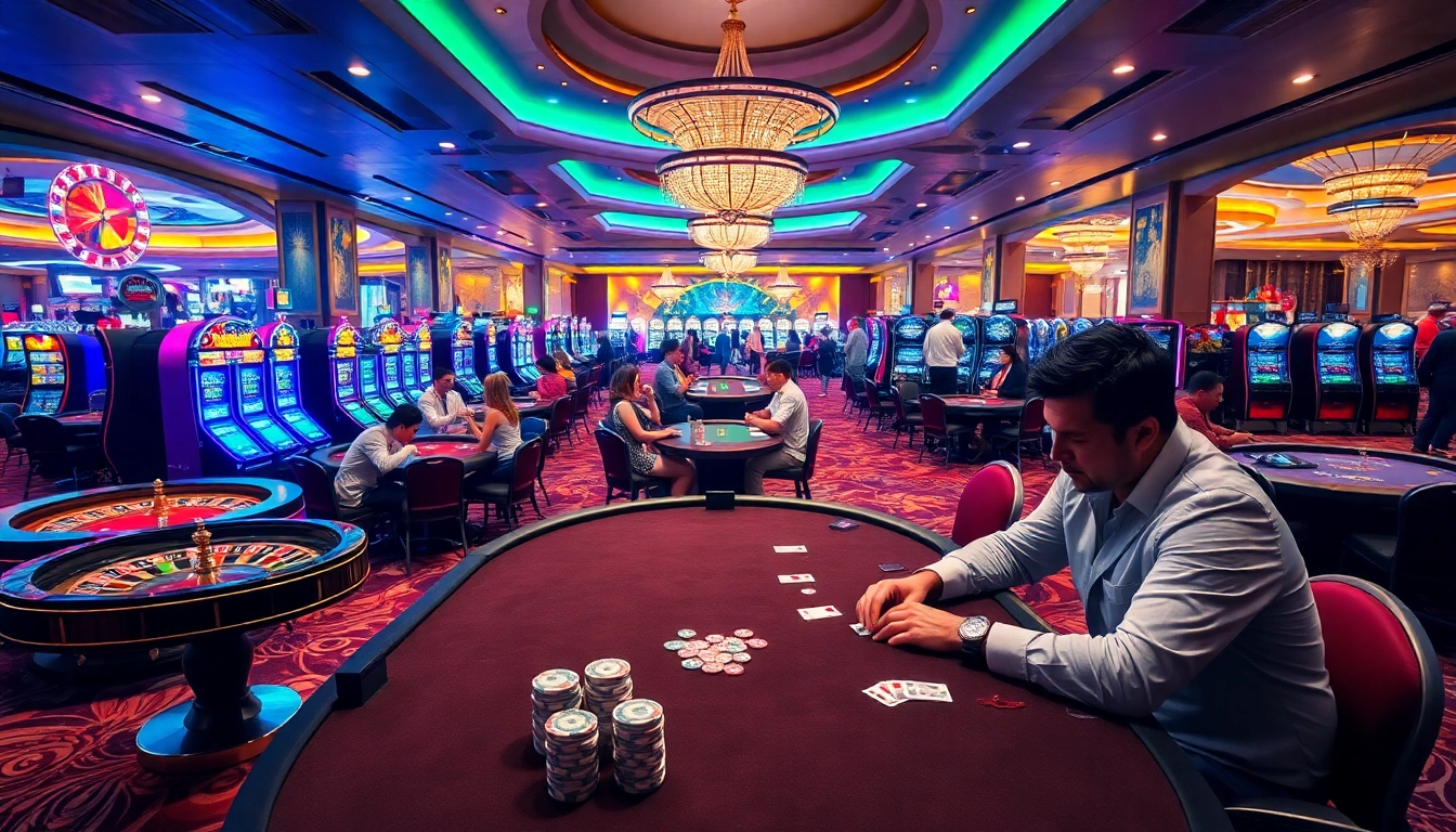 Players winning big at DH88 casino tables, surrounded by excitement and vibrant slot machines.