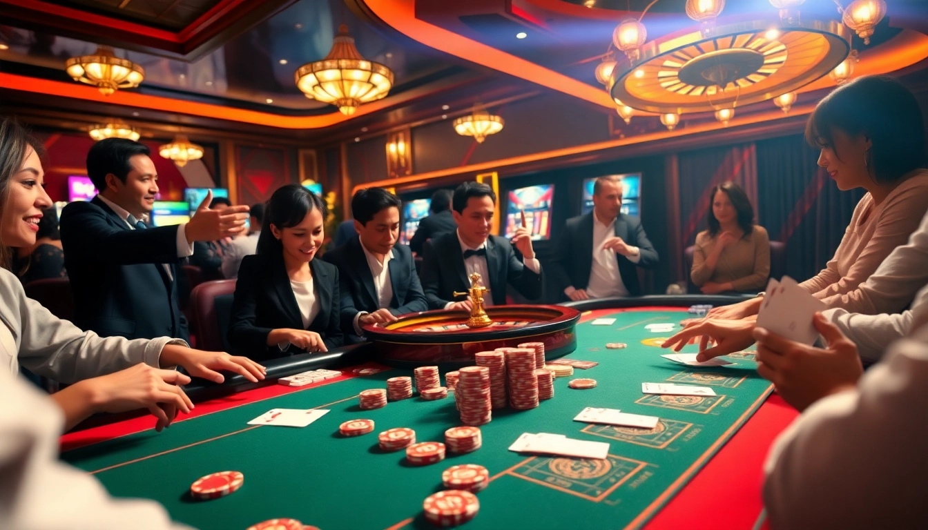 Engage with thrilling poker games at uu88's luxurious casino setting with vibrant chips and cards.
