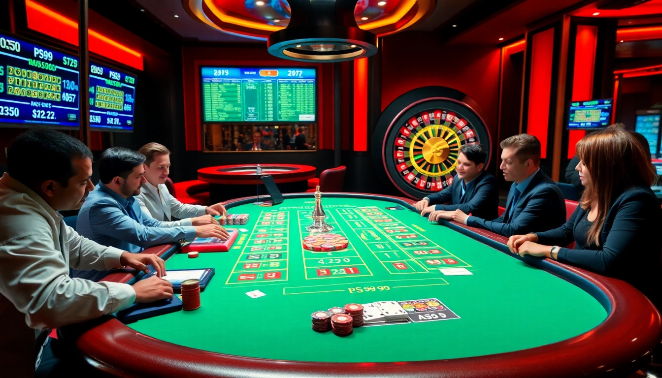 Players engaging in high-stakes action at the PS 99 casino table, showcasing excitement and competitive spirit.