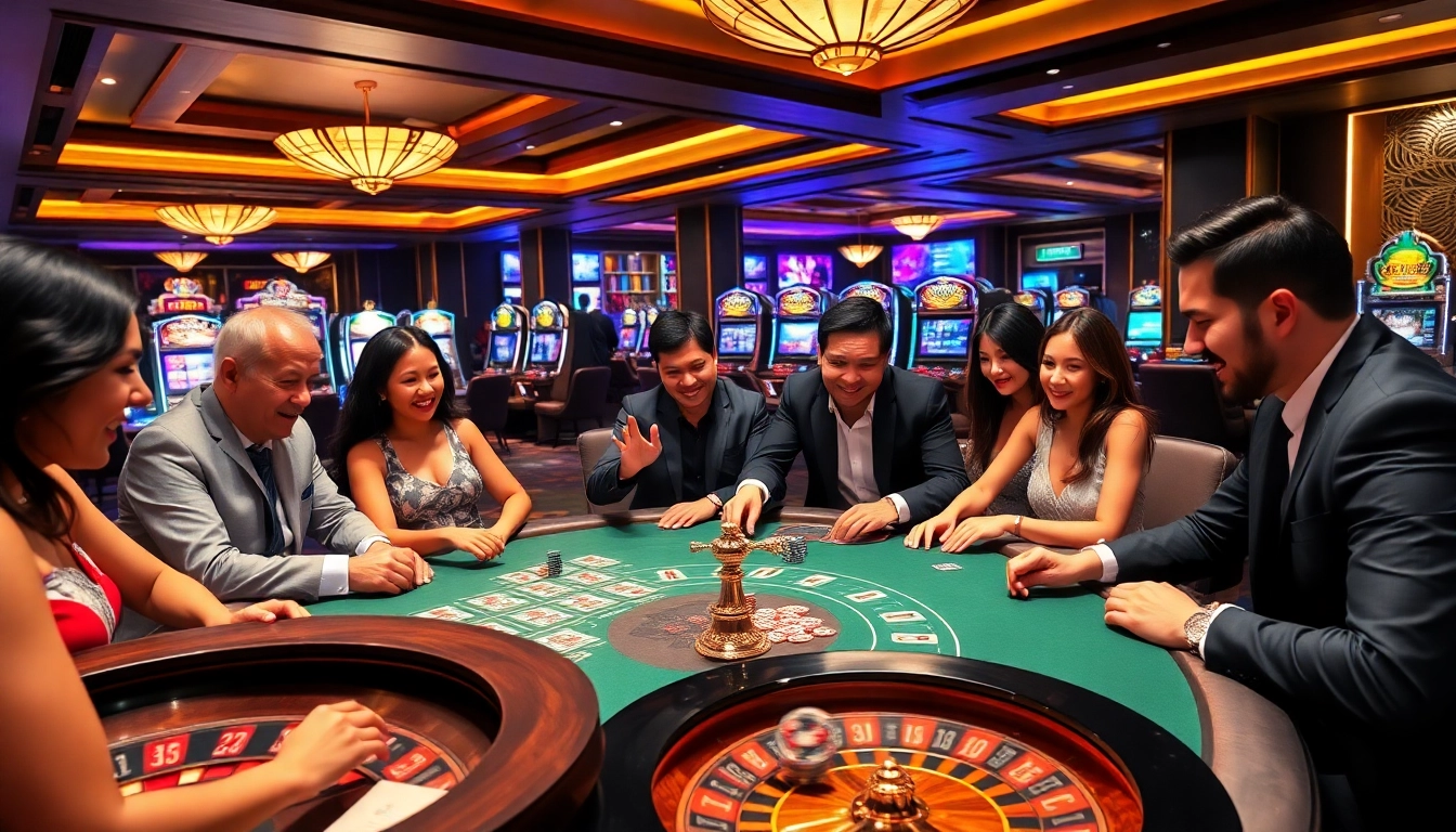 KJC-themed poker action in an elegant casino environment with players and vibrant chips.