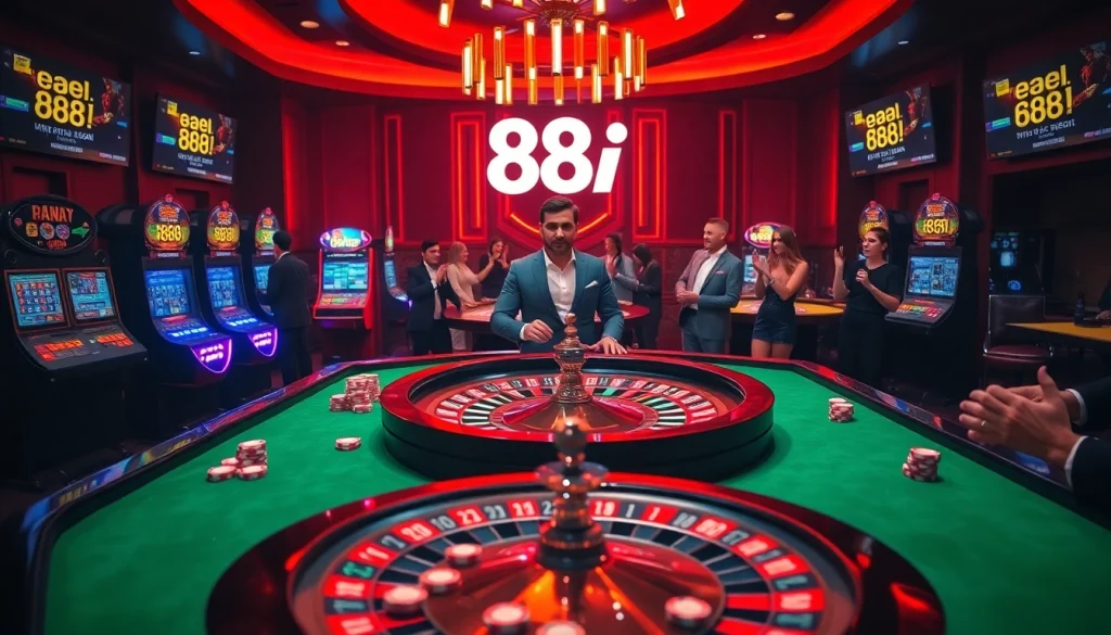Engaging players at 88i roulette table surrounded by vibrant casino atmosphere.