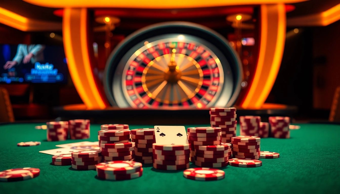 Experience the thrill of win 888 casino with poker chips and vibrant gaming atmosphere.