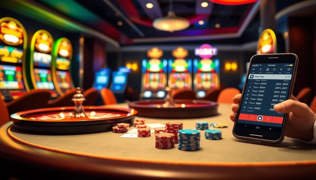 KBBET betting interface with people enjoying poker and roulette in a luxury casino setting.