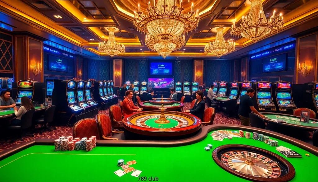 Exciting gaming experience at 789club with vibrant casino tables and slot machines.