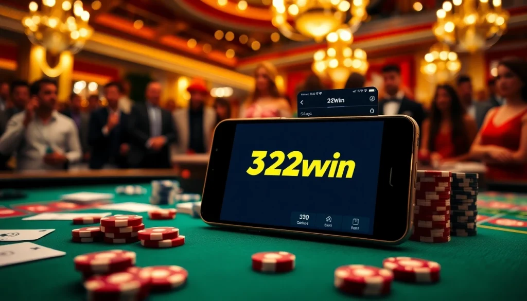 Experience the excitement of the 32win App with chips and roulette wheel in a luxurious casino setting.
