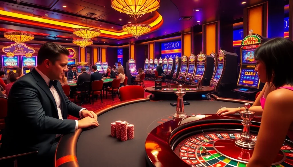 Players at a vibrant 23win casino table, enjoying an exciting gambling experience.