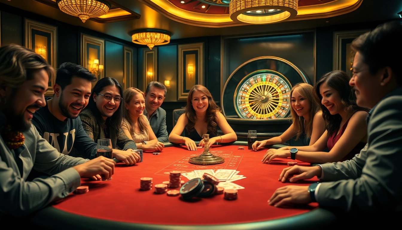 Players at a poker table in a luxurious casino setting, emphasizing HM88 excitement.