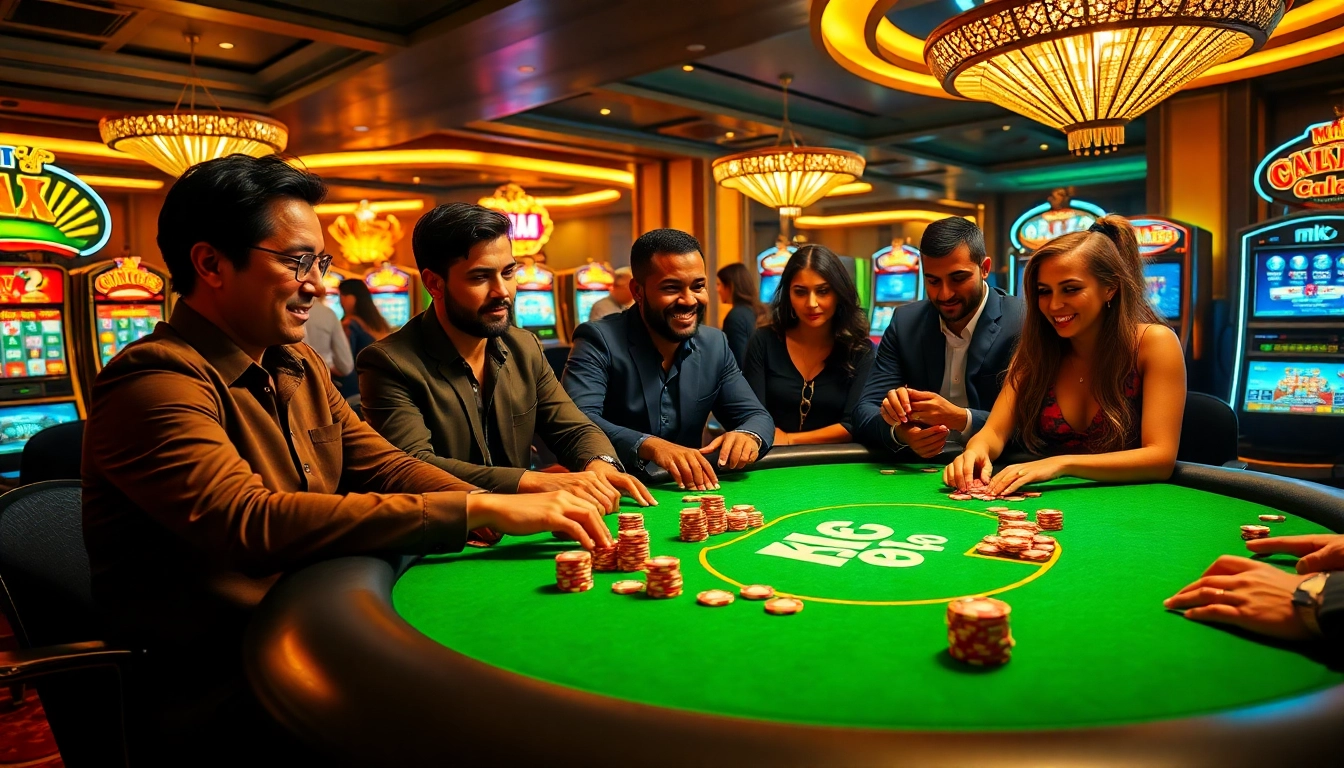 Players are enjoying an exciting game at an MK8 casino table with vibrant poker chips.