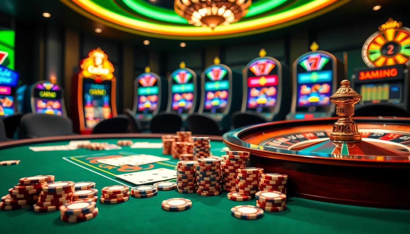 Join the action at the vibrant casino table with go 88 poker chips and cards.