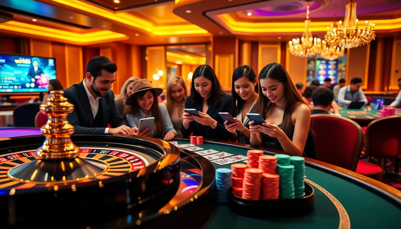 win55 players engaging in an exciting online gambling experience with roulette and cards.