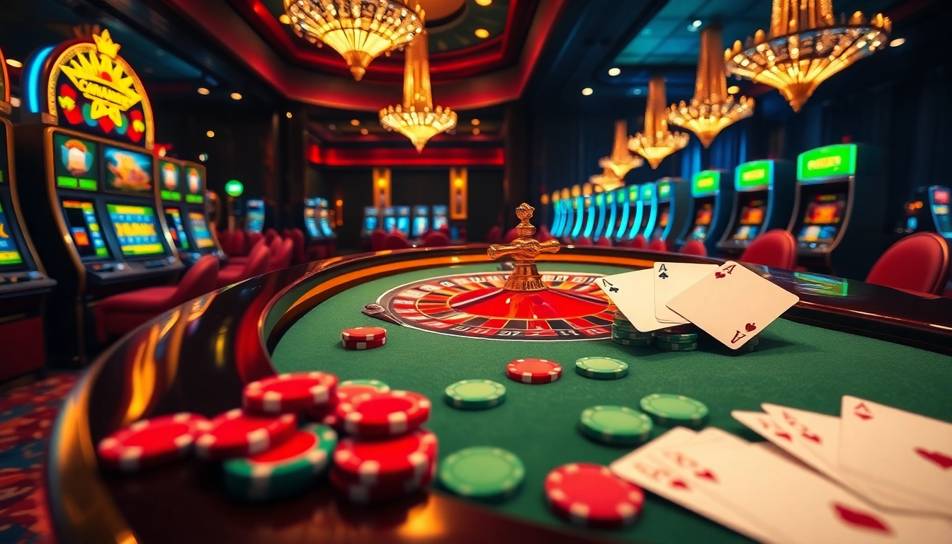 Experience the thrill of ww88 with a luxurious roulette setup amid vibrant gambling elements.