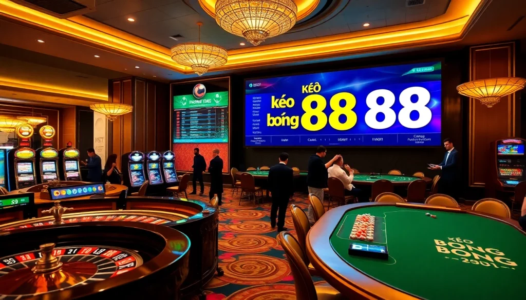 Kèo bóng đá 88 prominently displayed in a vibrant casino sports betting environment.