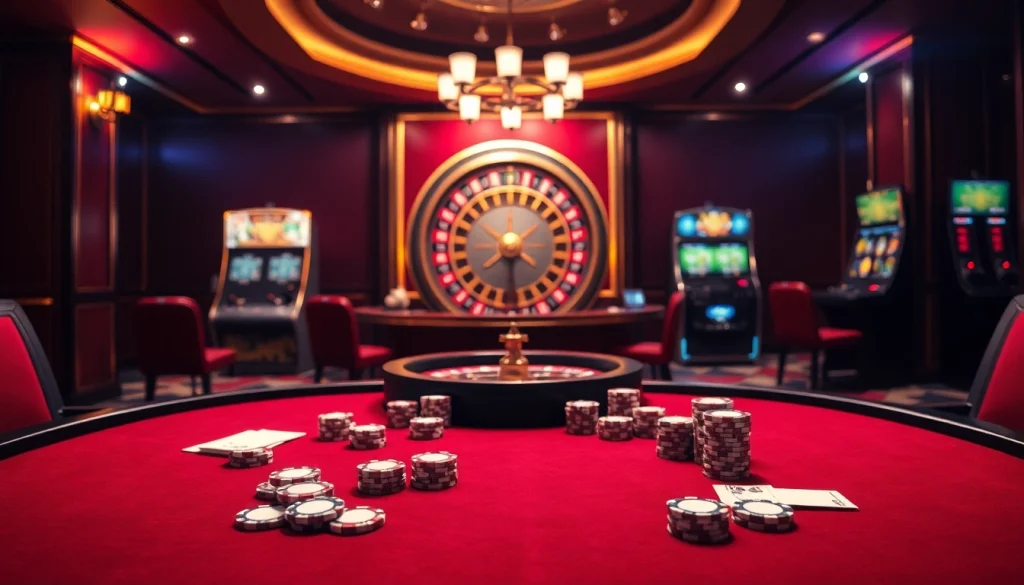 Experience high-stakes gaming at trang chủ e2bet with upscale poker tables and vibrant slot machines.