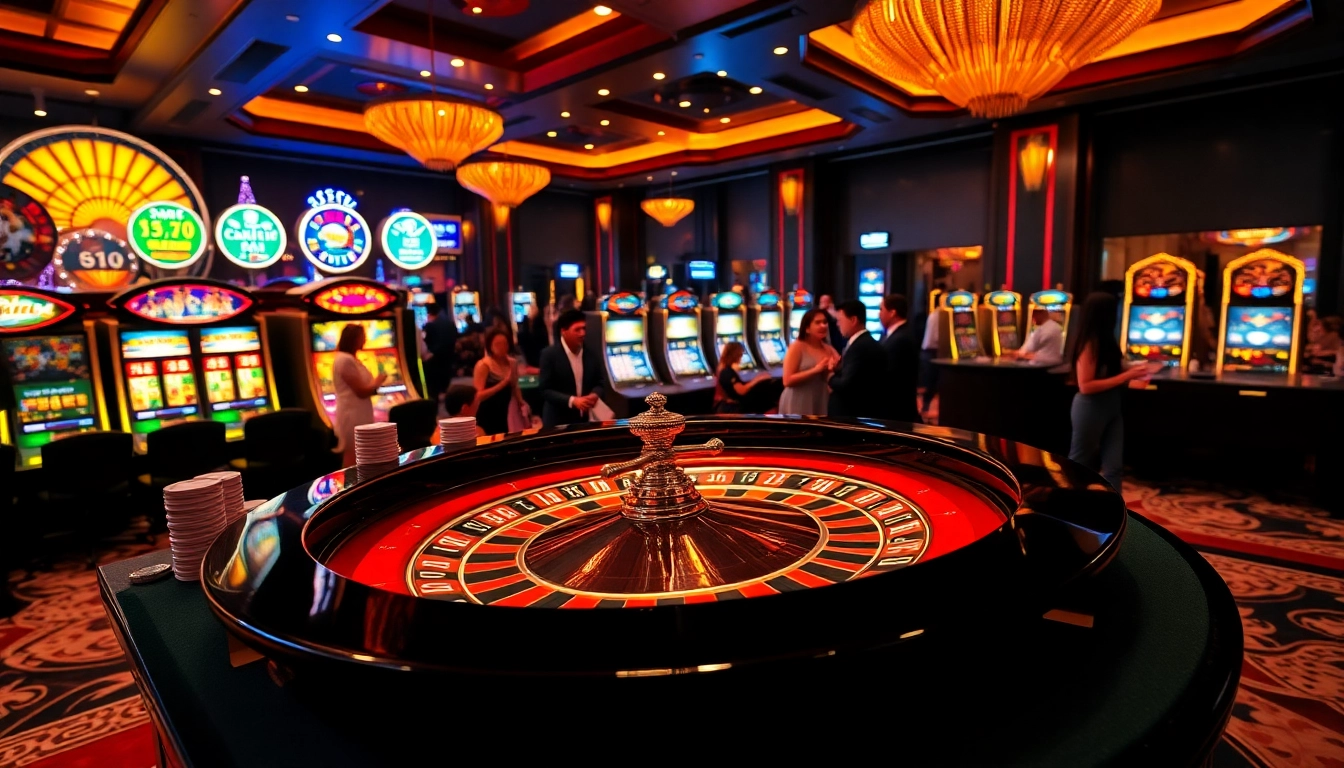 Exciting casino scene highlighting S8 with roulette, cards, and vibrant slot machines.
