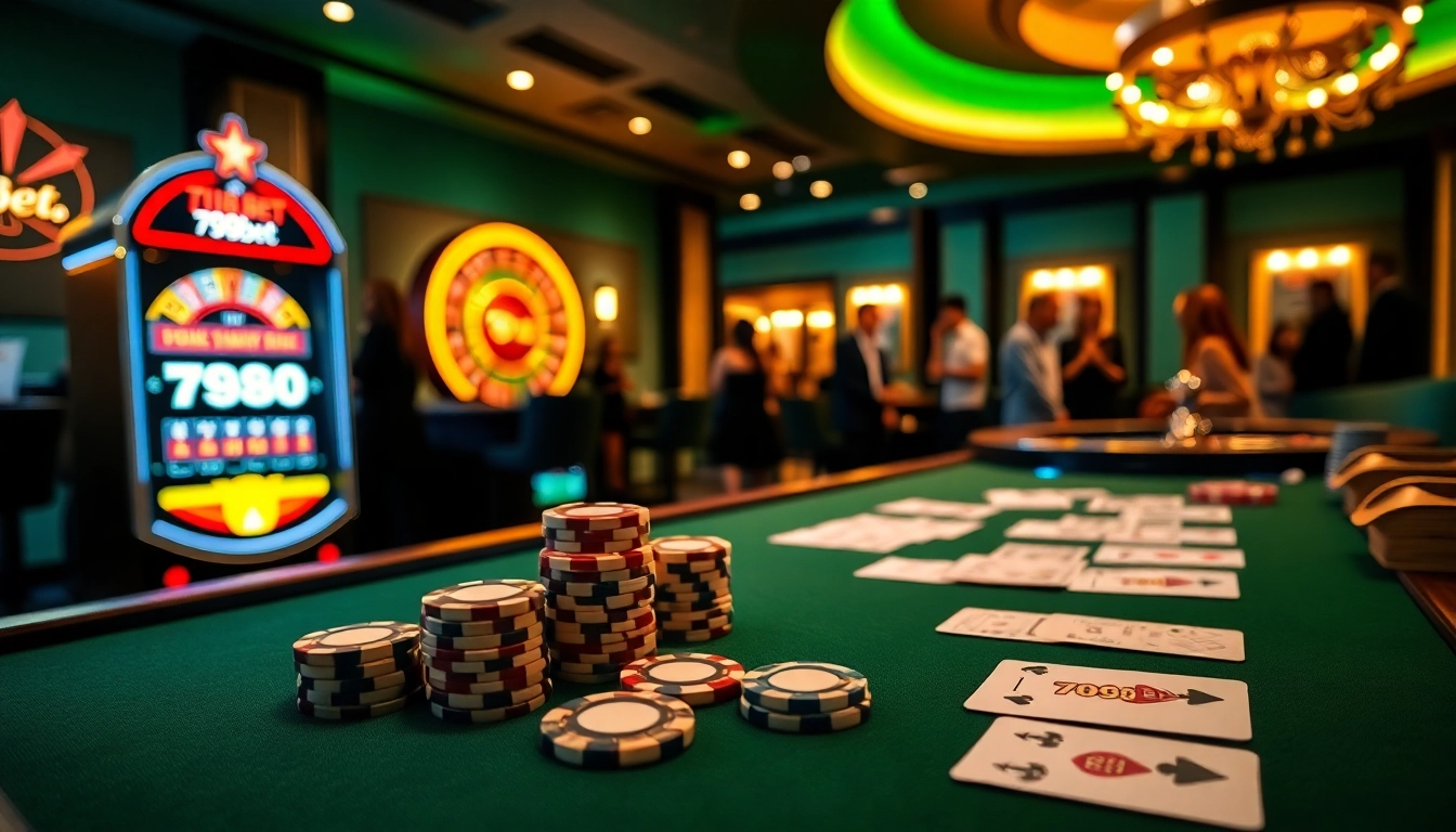 Exciting gameplay at 789bet with poker chips and roulette wheel in a luxurious casino setting.
