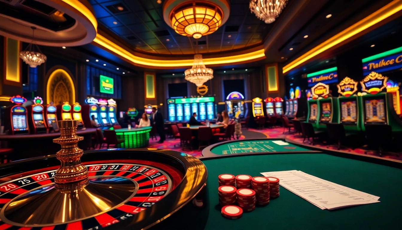 Lively online casino scene featuring loto188.gb.net with roulette and poker tables.