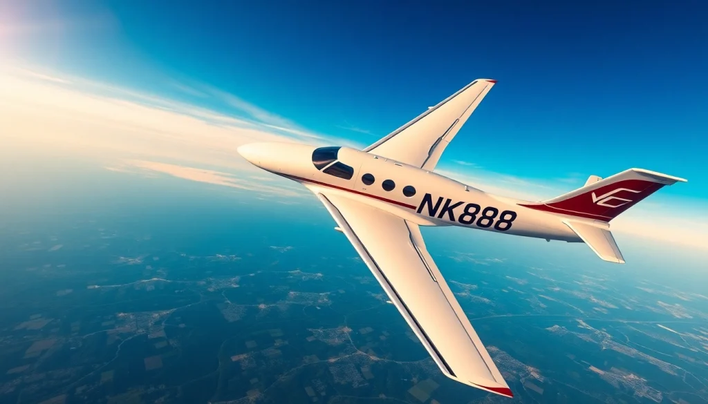 NK88 aircraft soaring in a clear sky, showcasing modern aviation design.