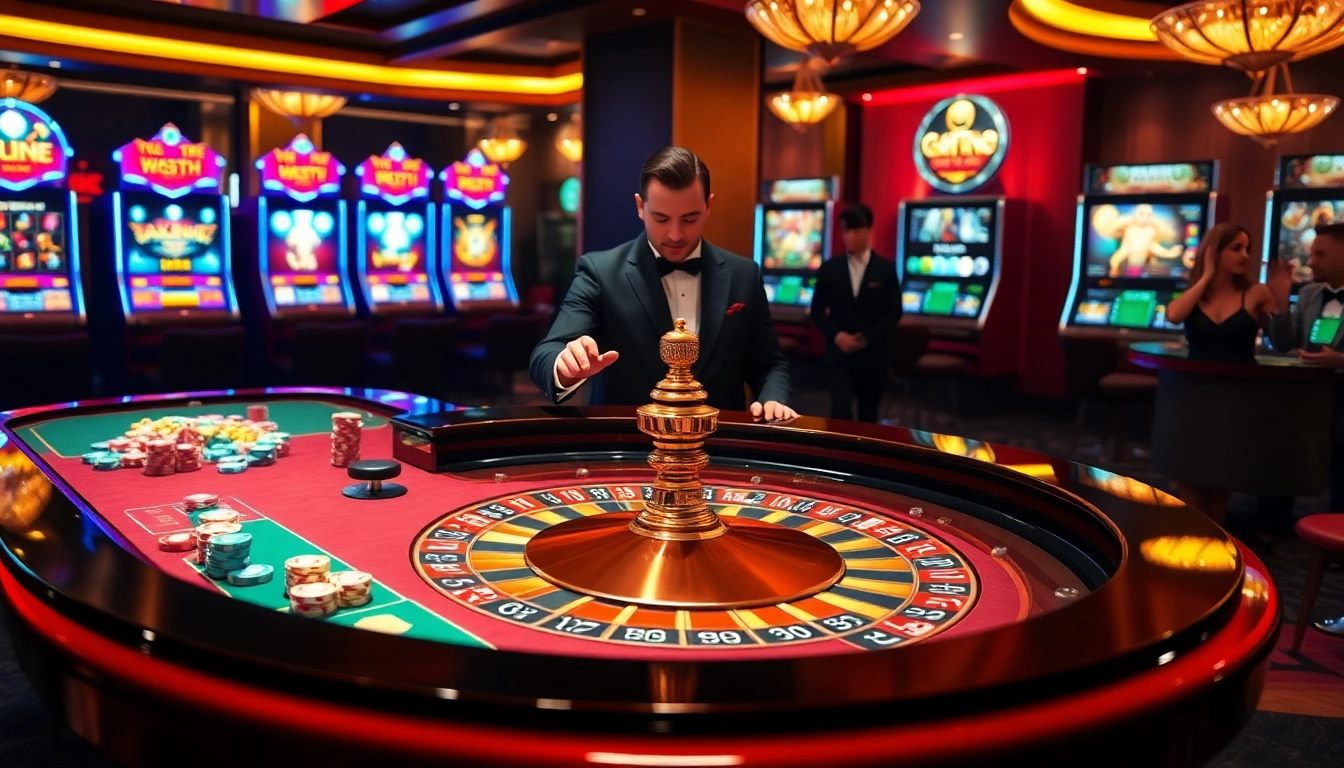 Experience the thrill of high stakes at hello88, featuring a stylish roulette table and eager gamblers.