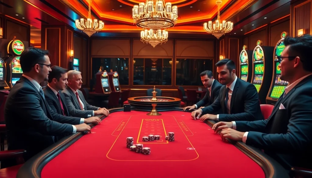 Players enjoying high-stakes poker at https://s8mode.com/, with a vibrant casino atmosphere.