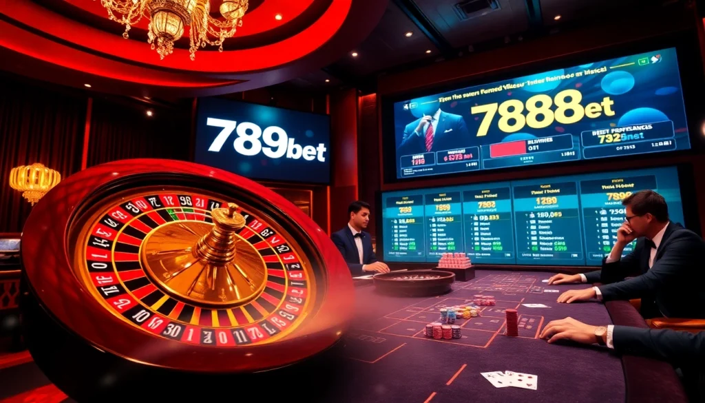 Players enjoying a thrilling bet at a vibrant casino, featuring 789bet's exciting atmosphere.