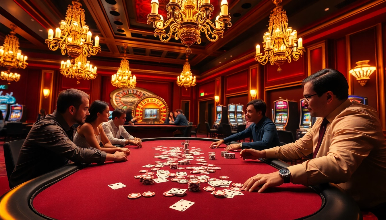 Players enjoying a thrilling poker game at ABC 8's elegant casino table.