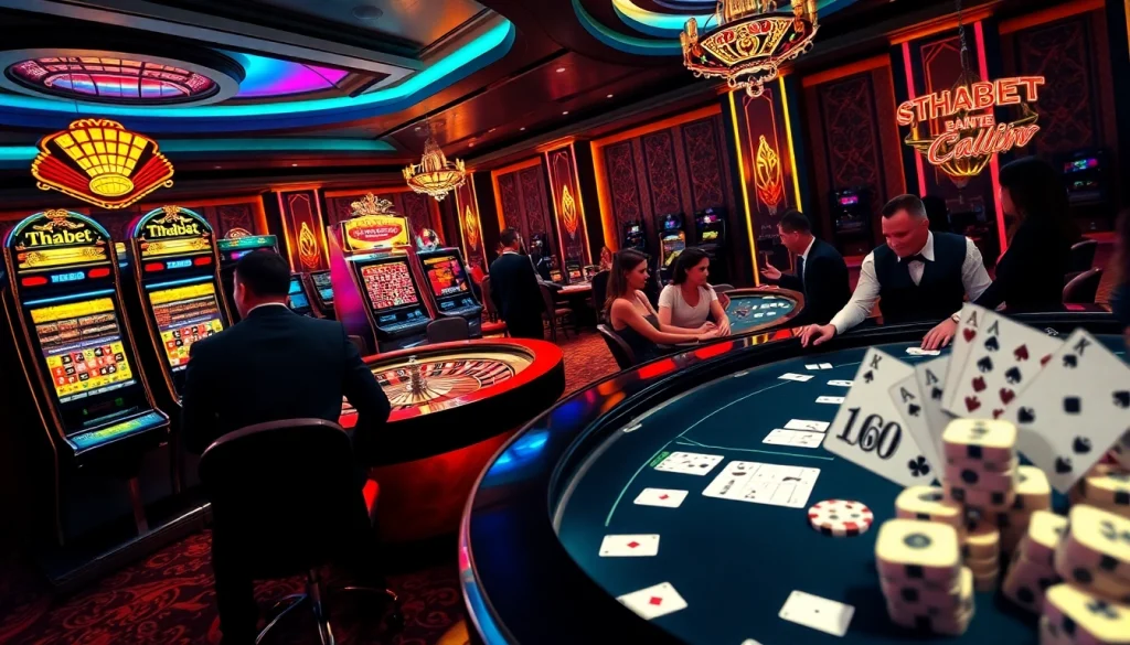 Experience thrilling gameplay with Thabet at the vibrant casino tables filled with chips and cards.