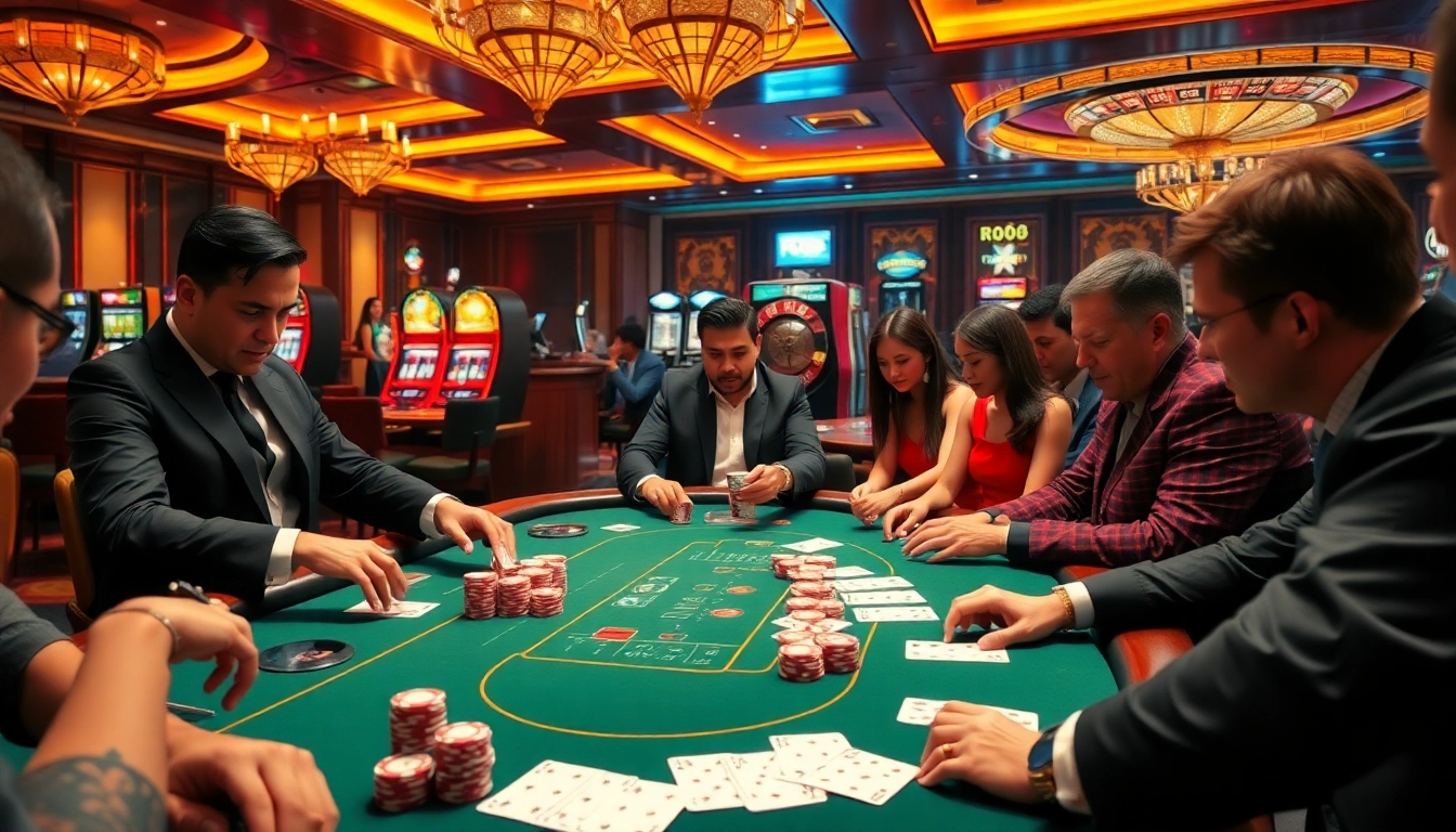 Engage in thrilling table action at RR888's high-stakes poker scene with vibrant casino elements.