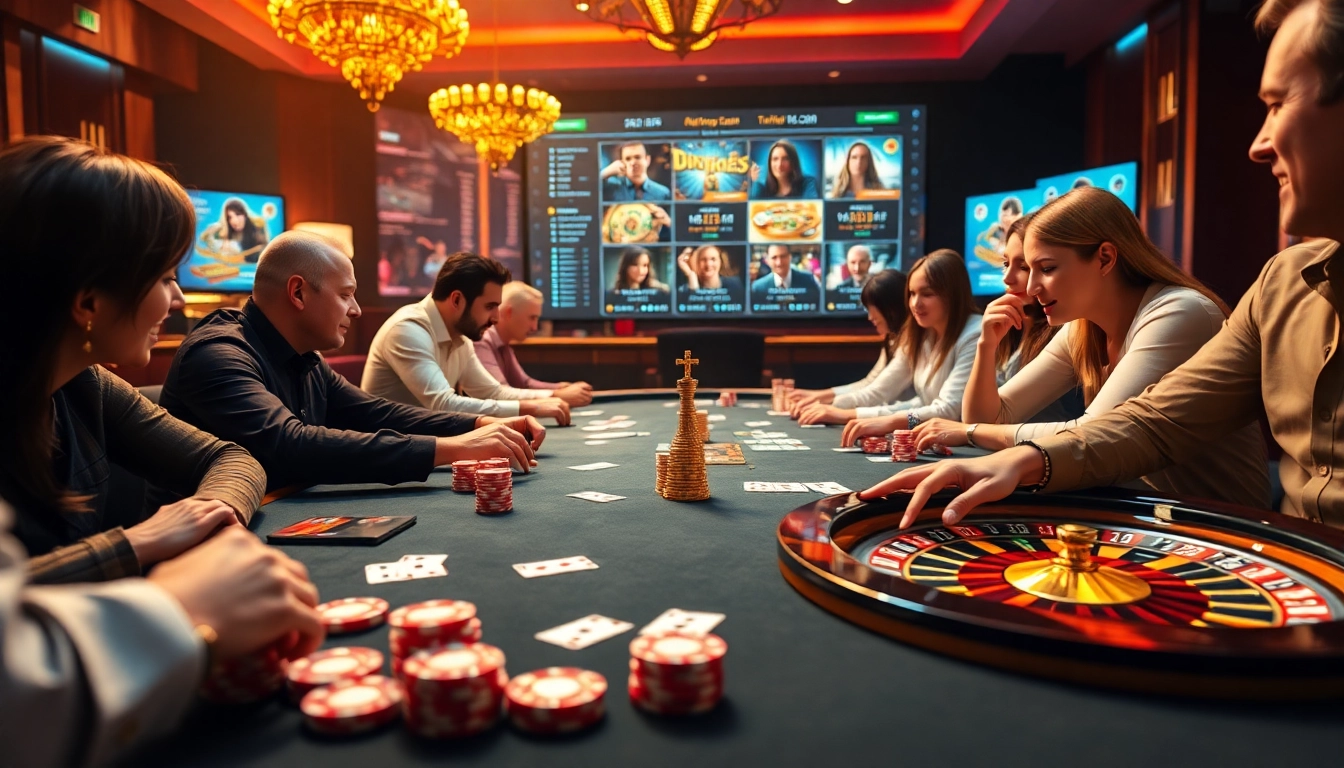 Engaged players at 6RWIN5 COM playing high-stakes poker with vibrant chips and cards.