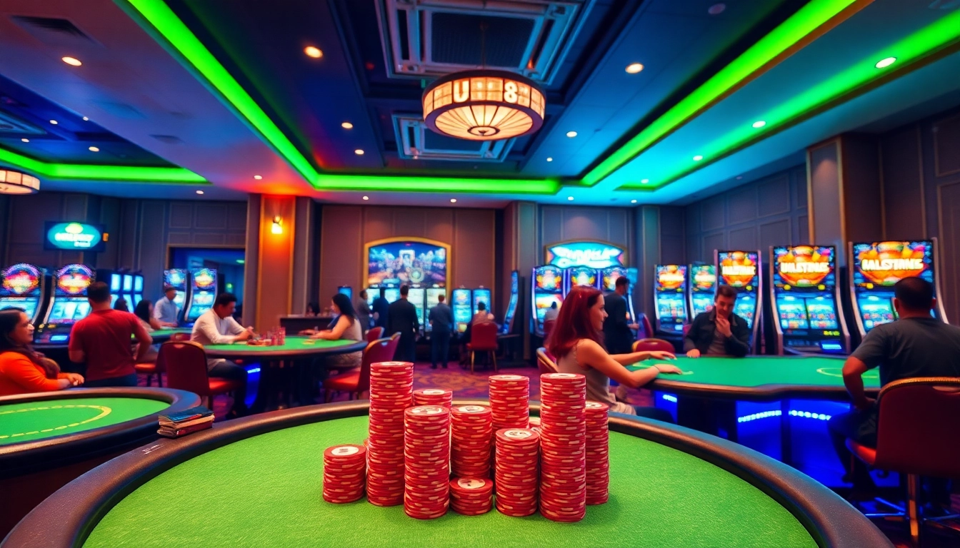 UU88 players enjoying lively casino games with vibrant tables and luxury ambiance.