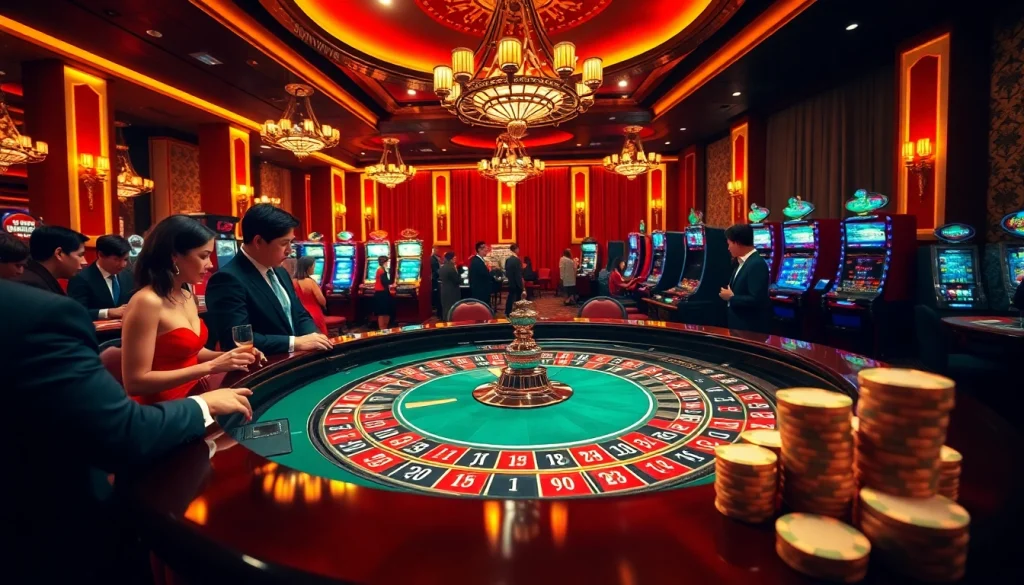 Thrilling casino action at a Sunwin roulette table with enthusiastic players betting.