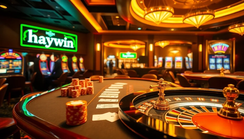 Join the high-stakes action at haywin casino with vibrant poker tables and flashing slot machines.