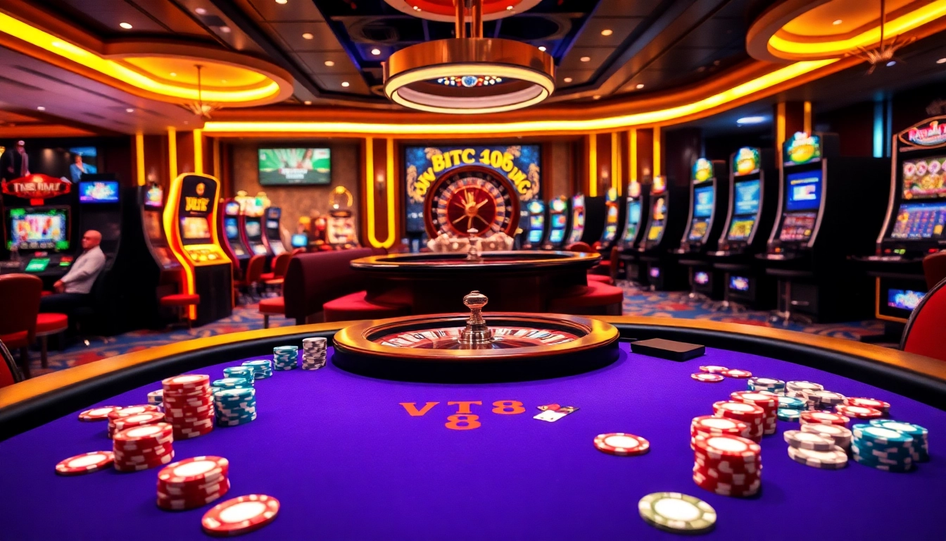 Experience thrill and luxury at the VT88 poker table with vibrant chips and casino ambiance.