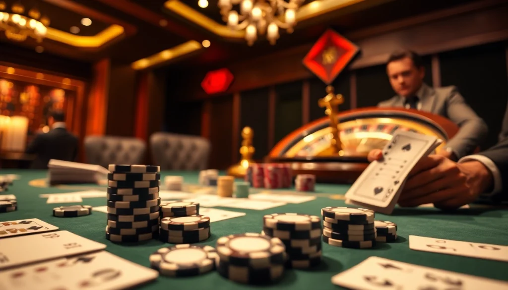 Experience the thrill of rr99 poker in a luxurious casino setting with elegant chips and cards.
