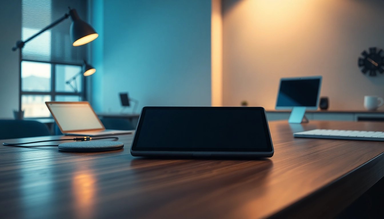 Modern workstation featuring the K88 tablet in a professional setting, showcasing its advanced tech features.