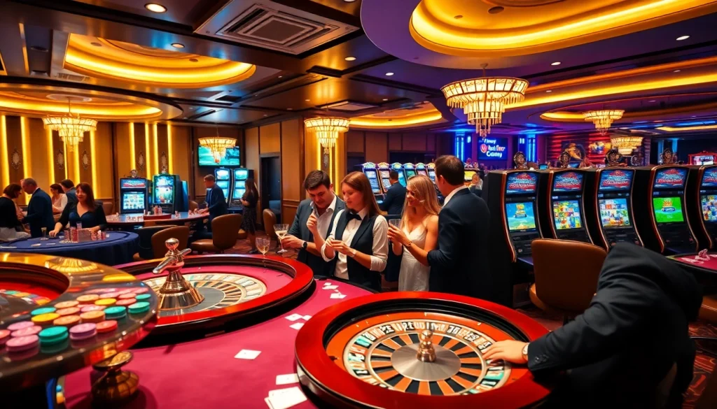 Experience thrilling gameplay at kp88 casino with vibrant tables and engaged gamblers.